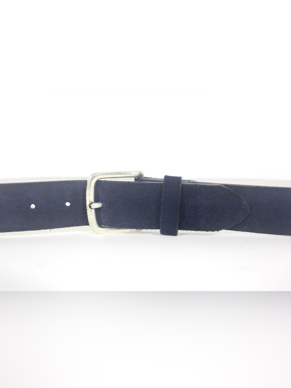 MASSIMO DUTTI Dark Blue Suede Leather Belt with Silver Buckle